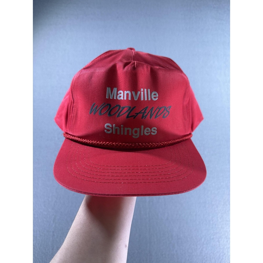 Manville Woodlands Shingles Hat Cap Snap Back Mens One Size Red Cotton Twill